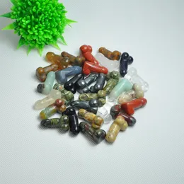 Pendientes de color al azar de 28 mm estatua de mini planta de pene Aquario de tallado de piedra natural decoraci￳n del hogar pulido gema