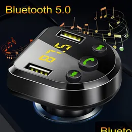 Kit de carro Bluetooth Mãos sem fio Bluetooth 5.0 FM Transmissor Mp3 Player Detecção de tensão dupla Suporte ao carregador USB Upto de disco D DH1CE