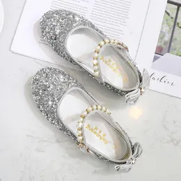 Flat Shoes Kids Läder Rhinestone Princess For Girls Children Party Dance Baby Student Flats Performance