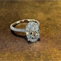 Solitaire oval 4ct laboratuvar elmas cz ring% 100 orijinal 925 sterling gümüş nişan alyans yüzük kadınlar için gelin mücevherleri235b