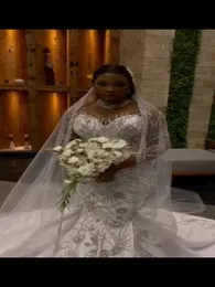 Pailletten Hochzeit für weiße arabische Frauen 2023 lange Ärmel Plus Size Sweep Zug Braut Party Kleider Robe De Marriage