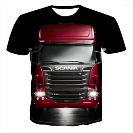 Herren T-Shirts Trendiges O-Ausschnitt Kurzarm-T-Shirt Red King Of The Road Truck 3D Freizeithemd Dreidimensionaler Sommer