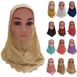 Hats Muslim Kids Girls Turban Islamic Headscarf Mesh Scarf One Piece Children Wrap Shawl Beanies Skullies Neck Cover Bonnet Ramadan