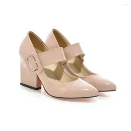 Kl￤nningskor LESHION OF CHANMEB CHUNKY HIGH HOLLS Kvinnor Square Buckle Mary Janes Pumpar Ladies White Black Red Nude Office Party Shoe 43