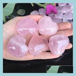 Konst och hantverk Natural Rose Quartz hjärtformad Pink Crystal Carved Palm Love Healing Gemstone Lover Gife Stone Gems Drop Delivery Dhdap