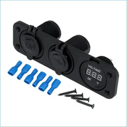ATV-Teile Neue DIY Dual-USB-Auto-Zigarettenanzünder-Buchse-Splitter-Ladegerät-Adapter und Digital-Voltmeter für Motorrad-ATV-Drop-Lieferung Dh2Vi