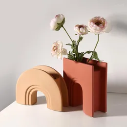 Vasi Figurine di fiori geometrici in ceramica Arco nordico per vasi Vaso per piante Tavolo moderno Arte Soggiorno Decorazione Regali di Natale