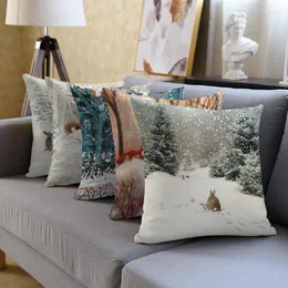 Poduszka Wystrój domu Cousa Cushion Cute Animal Snow Night Print Sofa Sietna poduszka 45x45cm funda de almohada