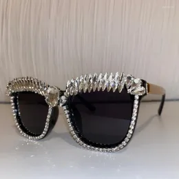 نظارات شمسية 2022 مربعة للنساء من الكريستال المرصع بحجر الراين والظلال Cateye Gafas Feminino