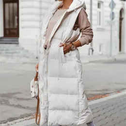 Womens Down Parkas Hooded Zipper Jacket Women Oversize Waistcoat Winter Outerwear Hooded Parka Fashion Quilted Vest Casual Sleeveless X Long Coat 221010