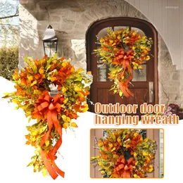 Decorative Flowers Artificial Fall Bow Wreath Thanksgiving Harvest Festival Party Decoration For Home Farmhouse Garden