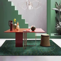 카펫 고급 현대식 거실 지역 양탄자 황금 원형 라인 짙은 녹색 홈 장식 비 슬립 플로어 매트 매드 침실 침대 옆 카펫