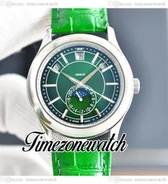 40 mm 5205R-011 5205G Automatyczne komplikacje zegarkowe męskie roczne kalendarz zielony wybór księżyca stalowa stalowa obudowa zielony skórzany pasek zegarki TimeZoneWatch E235a6