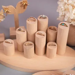 Jewelry Pouches Wooden Cylinder Organizer Ring For Jewelery Making Rings Display Showcase Packaging Stand Earring Holder Shelf