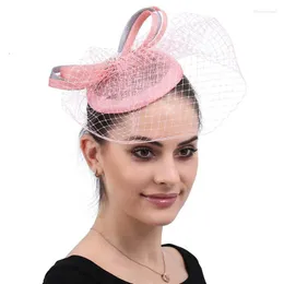 Cabeças de cabeça Misteriosa capa rosa véu véu noer -cocar de estilo britânico Moda de malha de cabelo Banquete da festa de dança