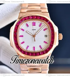 40 mm Sport 5711 Automatyczne męskie obserwuj białą teksturę diamentową tarczę 5711/1300A Red Klejnoty Bezel Rose Gold Bransoletnie zegarki czasowe E234D6