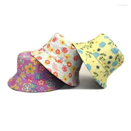 Berets Reversible Eimer-Hüte Floral bedruckte Sonnencreme Männer Frauen Fisherman Caps Baumwolle Mode doppelseitige Anti-Sonne weibliche Panama-Hüte