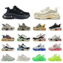 2022 Triple S Freizeitschuhe Sneakers Klare Sohle Plattform Große zunehmende schwarze neongrüne Kristalldesigner Sportmode Männer Frauen Frauen Triple Paris 17FW Old Dad