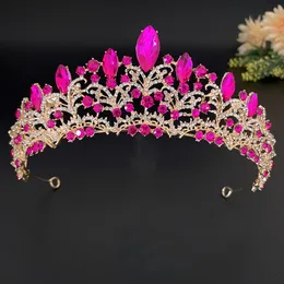 Blu cielo rosa cristallo strass corona nuziale sposa diademi corona copricapo accessori per capelli copricapo da sposa per donna