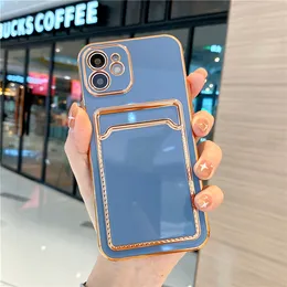 Hot Luxury Soft Plastic Plating Cases For iPhone 15 14 13 12 11 Pro Max XS XR X 8 7 Plus SE Full Cover With Credit Card Pocket Slot