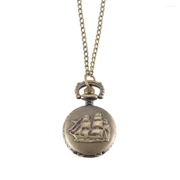 Pocket Watches Vintage Watch Bronze Color Quartz Cool Chain Sailboat Pattern BMF88