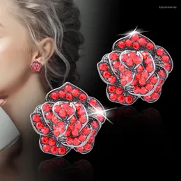 Stud￶rh￤ngen Leeker Vintage Jewelry Solid Rose Flower For Women Shiny Cubic Zircon Antique Silver Color ZD1 XS6