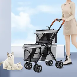 Hundbilsäte täcker fällbara husdjur barnvagn katter hundar dubbeldäckare lätt bärbar vagn vagn 360 ° universal hjulförsörjning