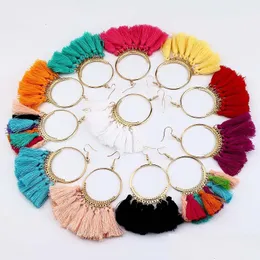 Dangle Chandelier Fashion Women 15 Colors Tassel Earrings 창조적 인 큰 원 프린지 이어 드롭 수제 수제 액세서리 보헤미안 DHI7S