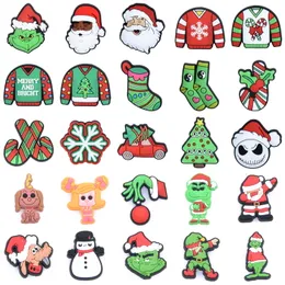 Lindo Grinch Natal Croc Charms Clipes de sapato para tamancos sandálias 90s Shoes Charm Xmas Santa Tree Stocking Boneco de Neve Borracha Jardim Sapato Decoração Fit Pulseira