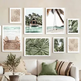 Canvas painting Abstract Funny Island Getaway Beach Wave Palm Banana Leaves Swing Wall Art Print Canvas Paintings Nordic Poster Decor Pictures For Living Room