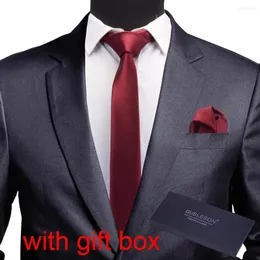 Bow Ties Gusleson Quality Slim Men Tie Tie Pocket Square Sed 6cm Skinny Necktie Red Yellow Green with Gift Box Suit Business