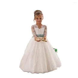 Girl Dresses Flower Girls for Wedding Princess Sheer Neck Maniche lunghe Appliques First Communion Dress Kids Kids