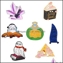 Pins Brooches Metal Enamel Lapel Brooch Pin Cartoon Cute Owl Animal Magic Book Shape Badge Exquisite Clothing Accessories Vintage B Dhoem