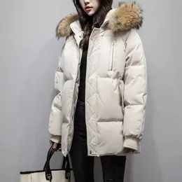 Women's Down Parkas Womens Winter Loose Jacket 2022 New Korean WindProof Hooded Down Cotton Parkas Coat Woman Facken fack haite haped