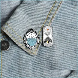 Pins Brooches Magic Mirror Enamel Pin Simple Sun And Moon Hourglass Time Passed Badge Brooches Shirt Jackets Bag Lapel Jewelry Frie Dh5Yn