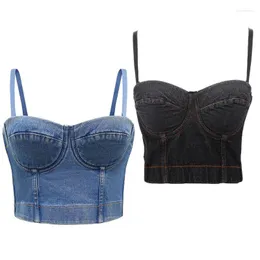 Damen Tanks Y166 Frauen Abnehmbare Träger Crop Top Retro Denim Push Up Bustier Korsett Club Camis