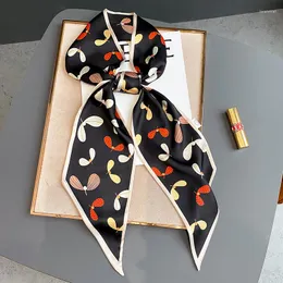 Schals 2022 Lange Band Seide Frauen 15 150 cm Halstuch Krawatten Dünne Schal Weibliche Griff Tasche Schals Blätter Drucken