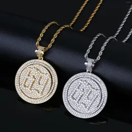 Pendant Necklaces Hip Hop Micro Paved Cubic Zirconia Iced Out Bling Spinner 69 Round Necklace For Men Rapper Jewelry Gifts Gold