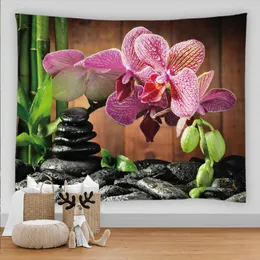 Gobelinowy druk 3D Zen Stone Tobestry Butterfly Orchid Landscape Pokój Ściana na płótnie Kawaii Art Art Asttetyczny wystrój koc