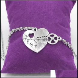 Anhänger-Halsketten Paar-Halsketten-Set Damengeschenke Mode-Schlossschlüssel Ich liebe dich Herz-Anhänger-Halskette 2 Teile/Satz Verschönerte Kette D Dhlfw