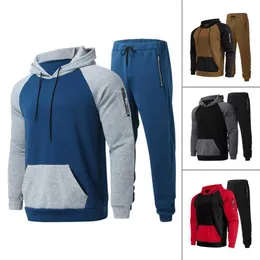 Tute da uomo PzSet Abito invernale da uomo con coulisse Set di abbigliamento sportivo Tasca con cerniera Fodera in pile Felpa con cappuccio Manica lunga Tuta G221011