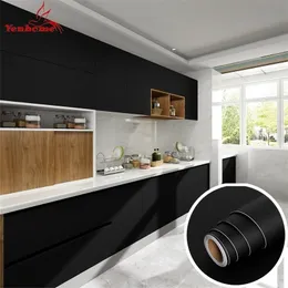 Wall Stickers Matte Black Kitchen Cupboard Wallpaper Self Adhesive Waterproof Vinyl Removable Wall Stickers Desk Decals Home Decor 30cm Width 221011