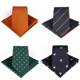 Bow Ties Fashion 7cm Pocket Square & Tie Set Green Red Striped Animal Floral Slim Hanky Necktie For Men Business Wedding Skinny