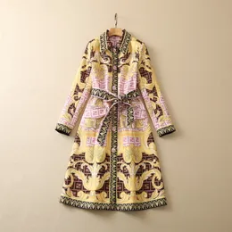 2022 Autumn Lapeel Ncond Pink Paisley Print Bingted Trench Coat Khaki Botões de manga longa Botões de peito de peito único Casacos