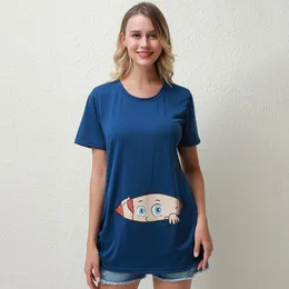 Women's T Shirts Summer Funny Cartoon Print Pregnancy T-Shirt Tops Maternity Clothing Plus-Size Short Sleeve Pregnant Women T-Shirts