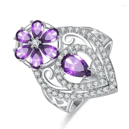 Bröllopsringar Cinily Selling Garnet Amethyst Silver Love Ring Women's Compatible Original Valentine's Day Jewelry Gift