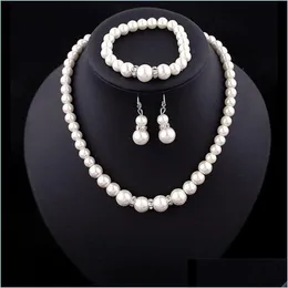 Wedding Jewelry Sets Women Faux Pearl Jewelry Sets Wedding Fake Artificial Beads Chains Necklaces Bracelet Earrings Bride Engagement Dhydq