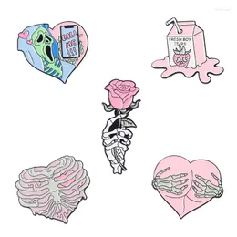 Brooches Punk Style Pink Enamel Pins Skull CALL ME Juice Rib Heart Flower Lapel Pin Badges Jewelry Gift For Friends