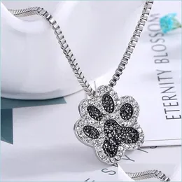 Pendant Necklaces Pendant Necklaces Factory Wholesale Creative Jewelry Pet Dog Paw Fl Diamond Footprint Necklace 208 T2 Drop Deliver Dhnjg