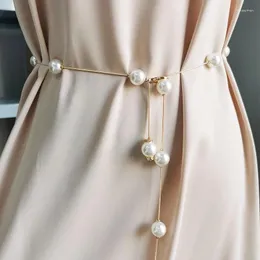 Bälten damer justerbar pärlskålbält mode kvinnor design enkel stil dekor klänning tunn mager midja 209 bältesbälten